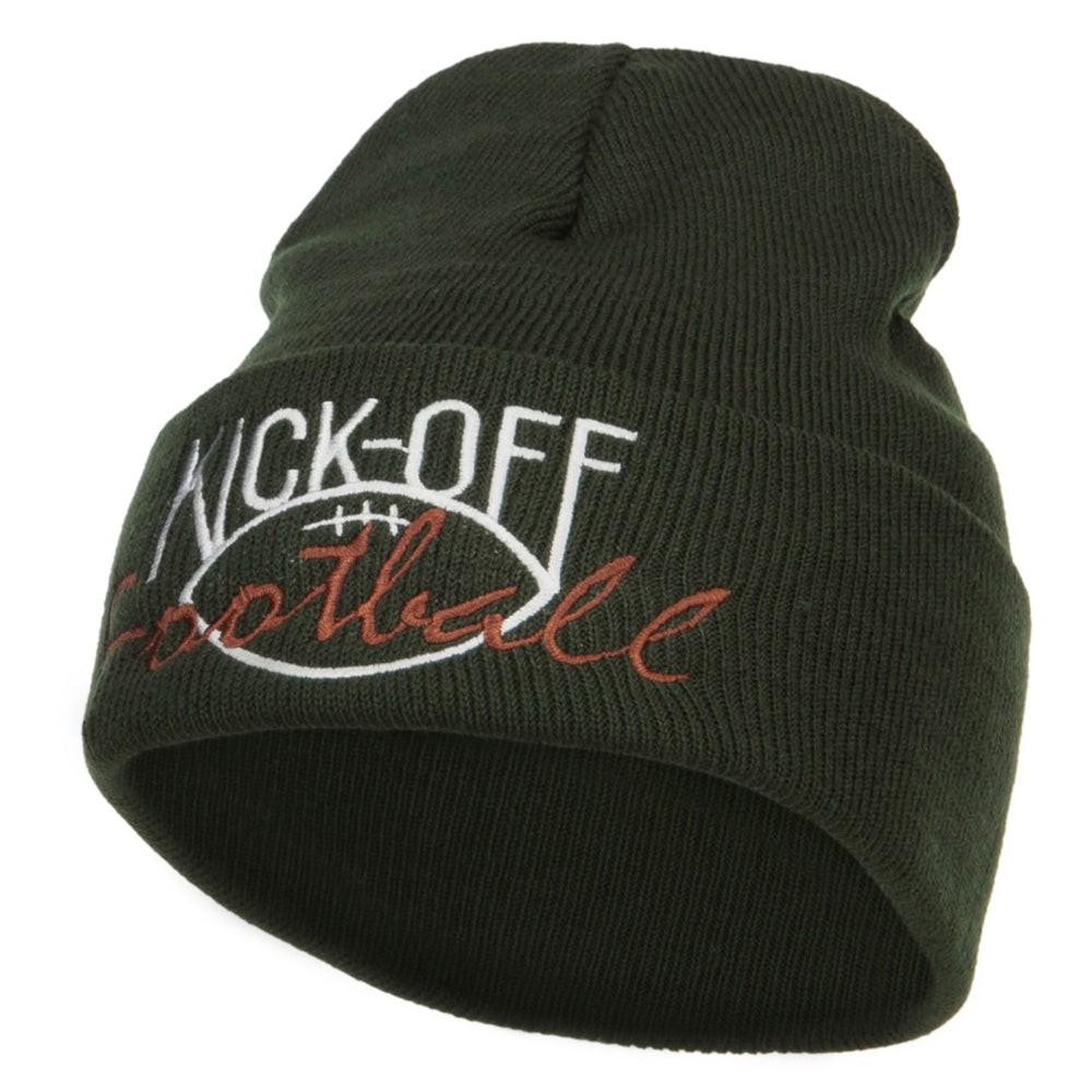 Kick Off Football Embroidered Long Beanie - Olive OSFM
