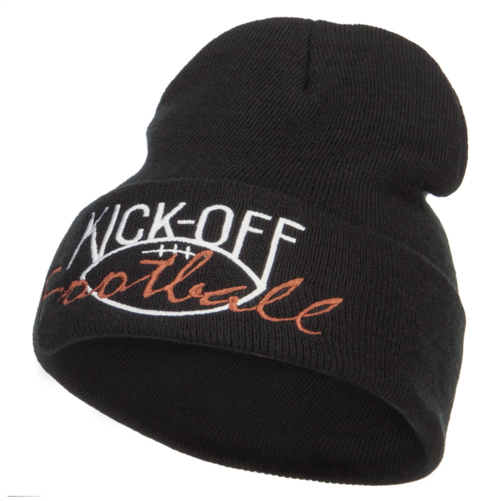 Kick Off Football Embroidered Long Beanie - Black OSFM