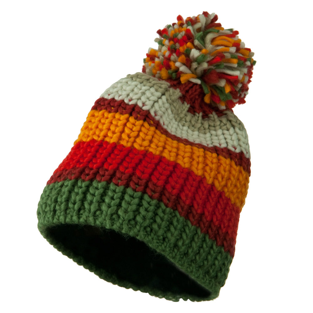 Colorful Knitted Pom Pom Beanie Cap - Beige OSFM