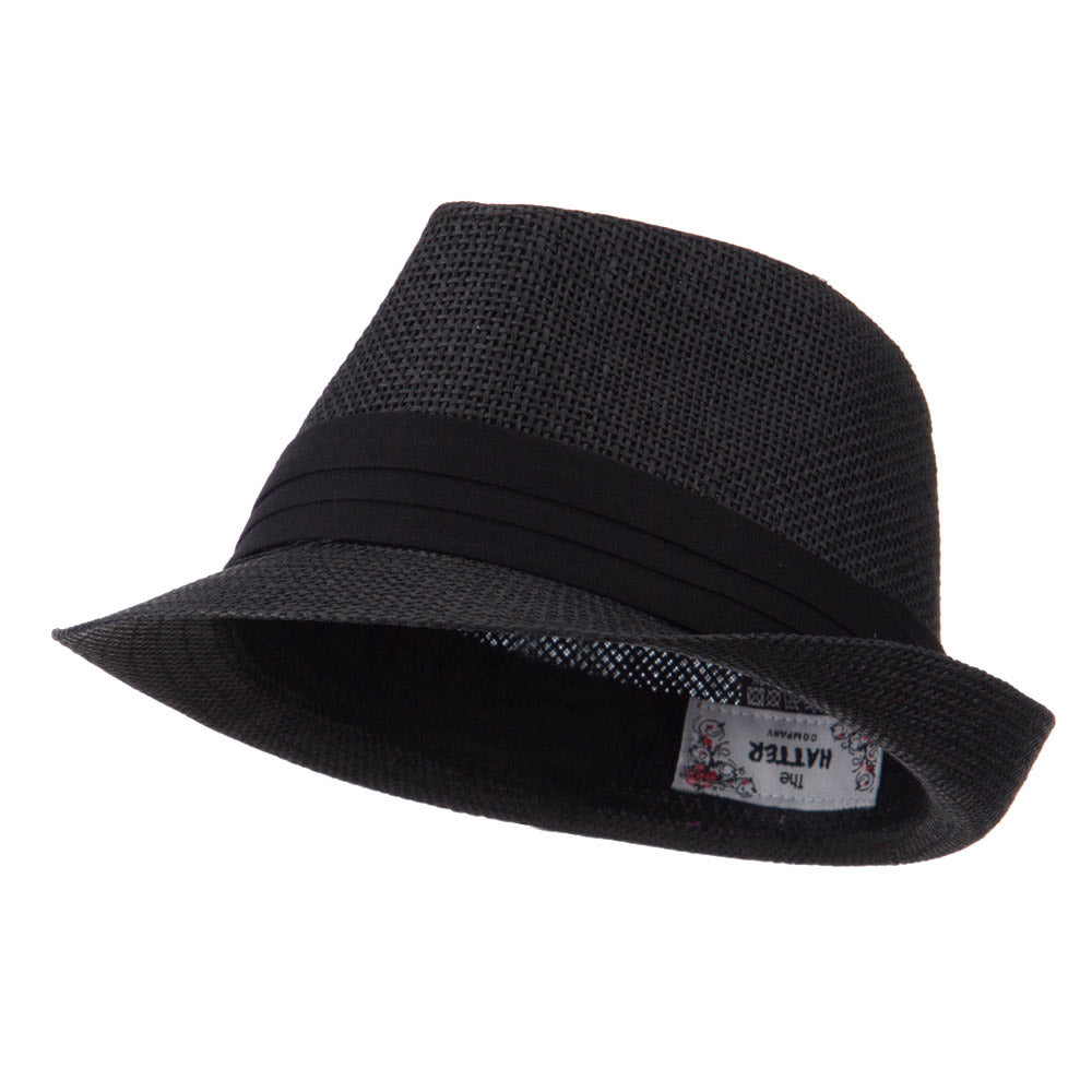 Kid&#039;s Paper Straw Black Band Fedora - Black OSFM