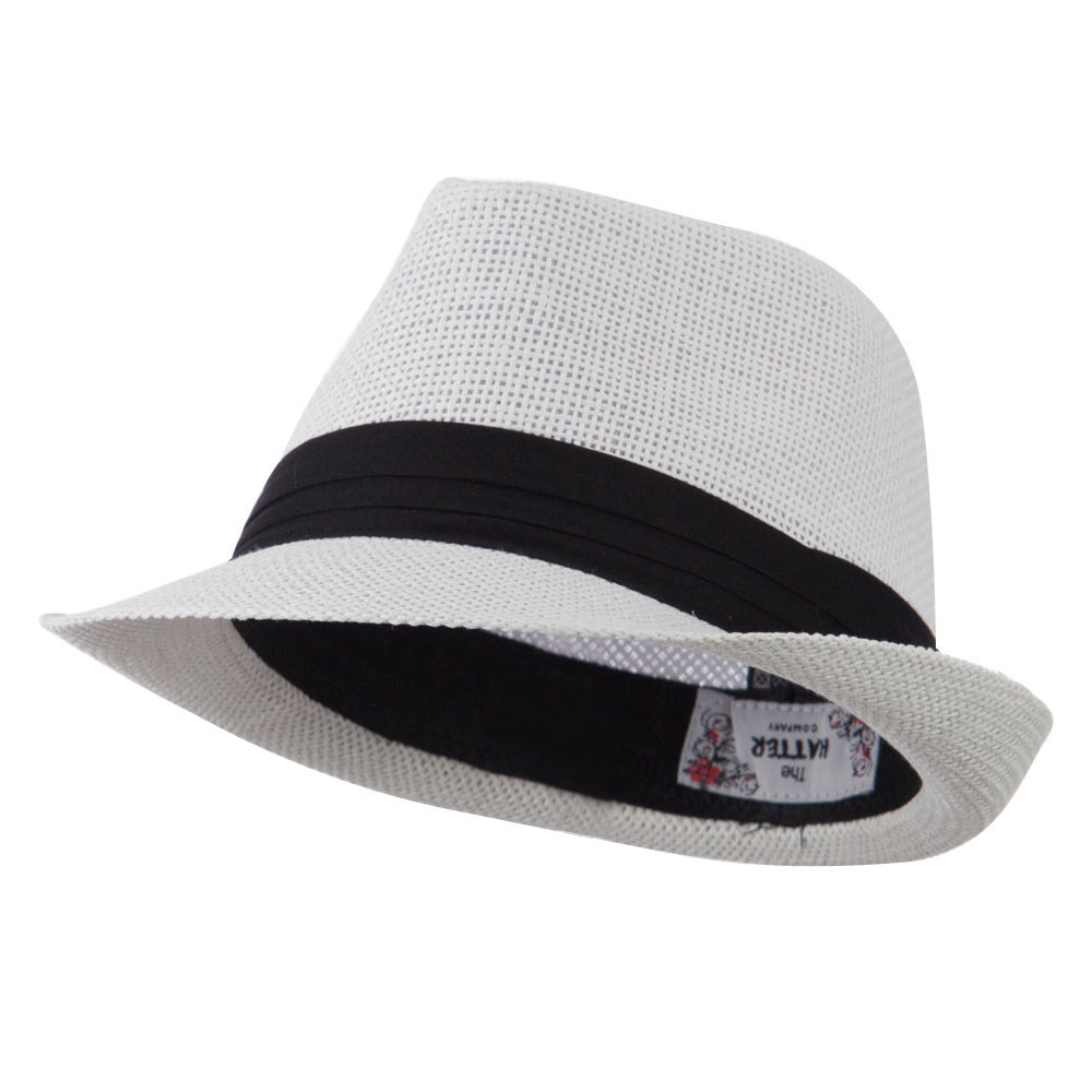 Kid&#039;s Paper Straw Black Band Fedora - White OSFM