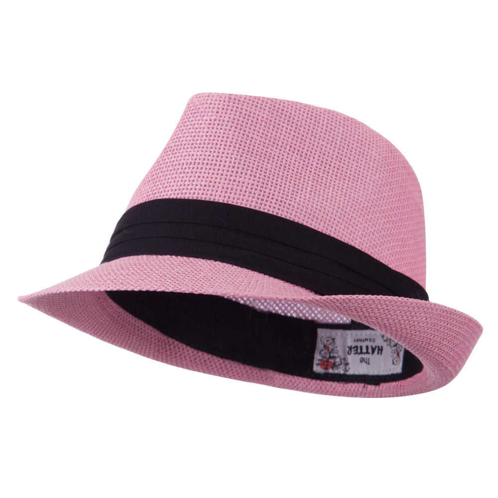 Kid&#039;s Paper Straw Black Band Fedora - Pink OSFM