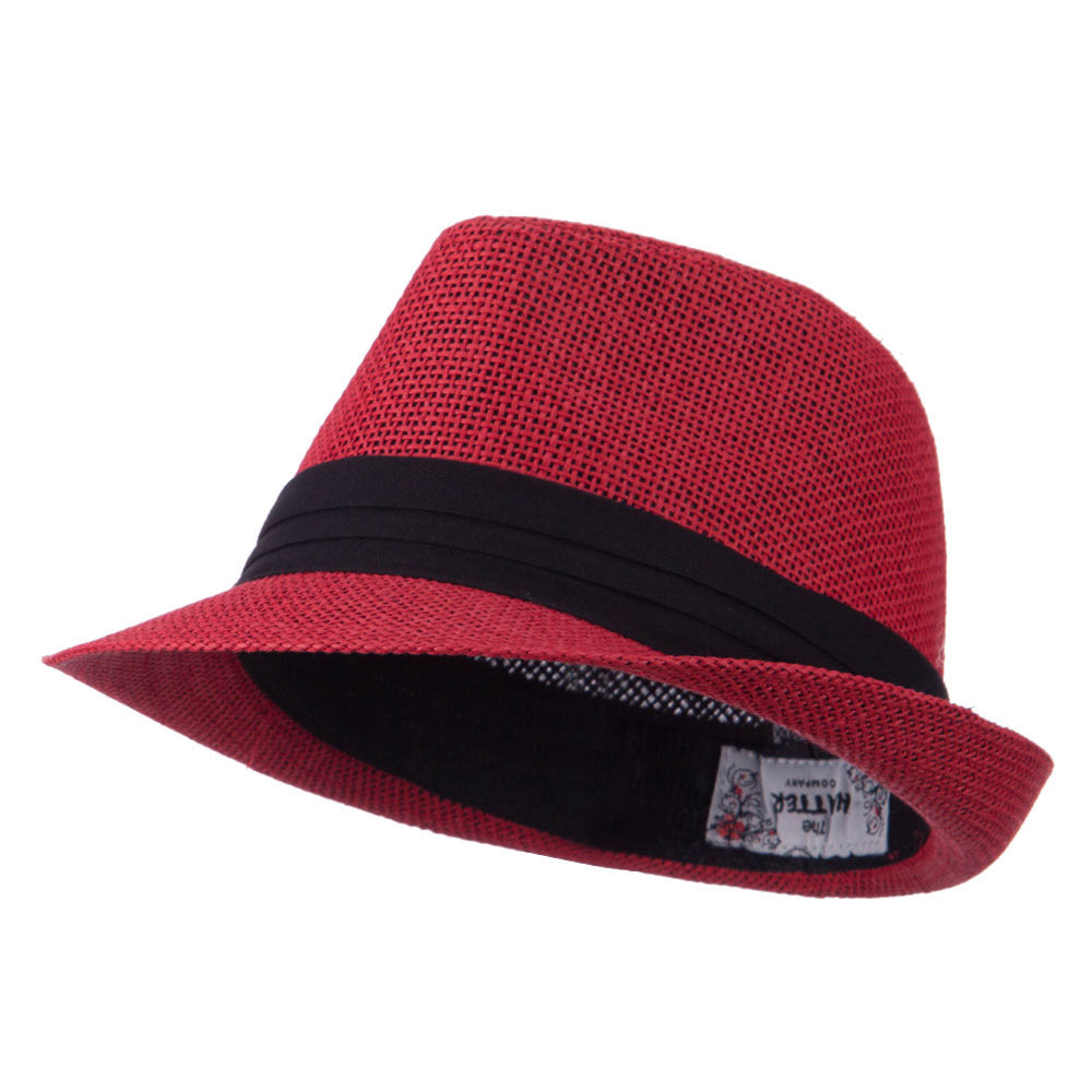 Kid&#039;s Paper Straw Black Band Fedora - Red OSFM