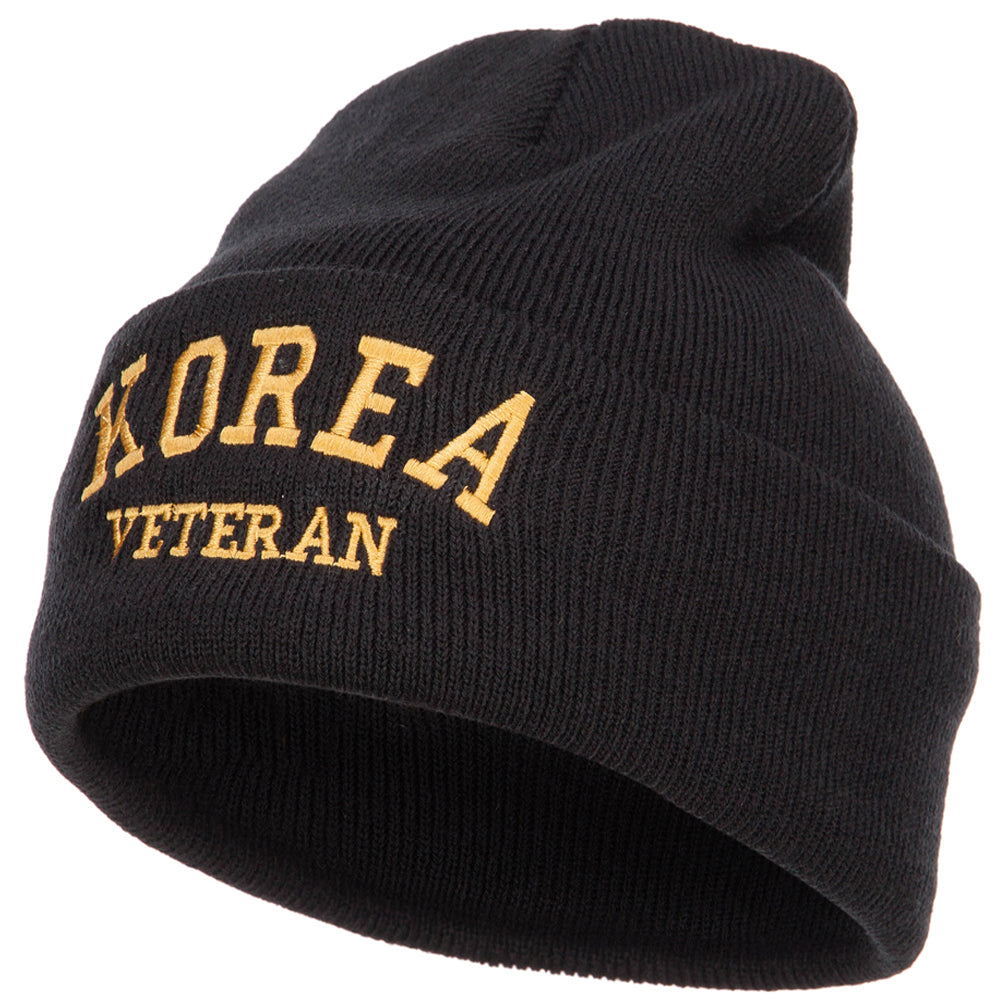 Korea Veteran Embroidered Long Beanie - Black OSFM