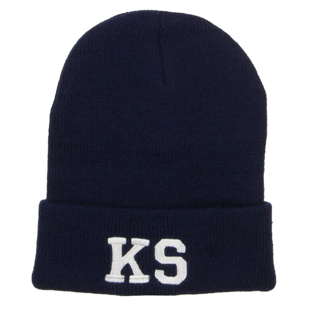 KS Kansas State Embroidered Long Beanie - Navy OSFM