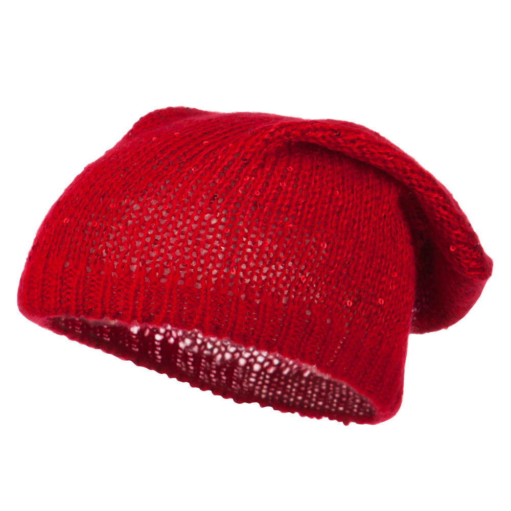 Knit Tam Beanie with Sequin - Red OSFM