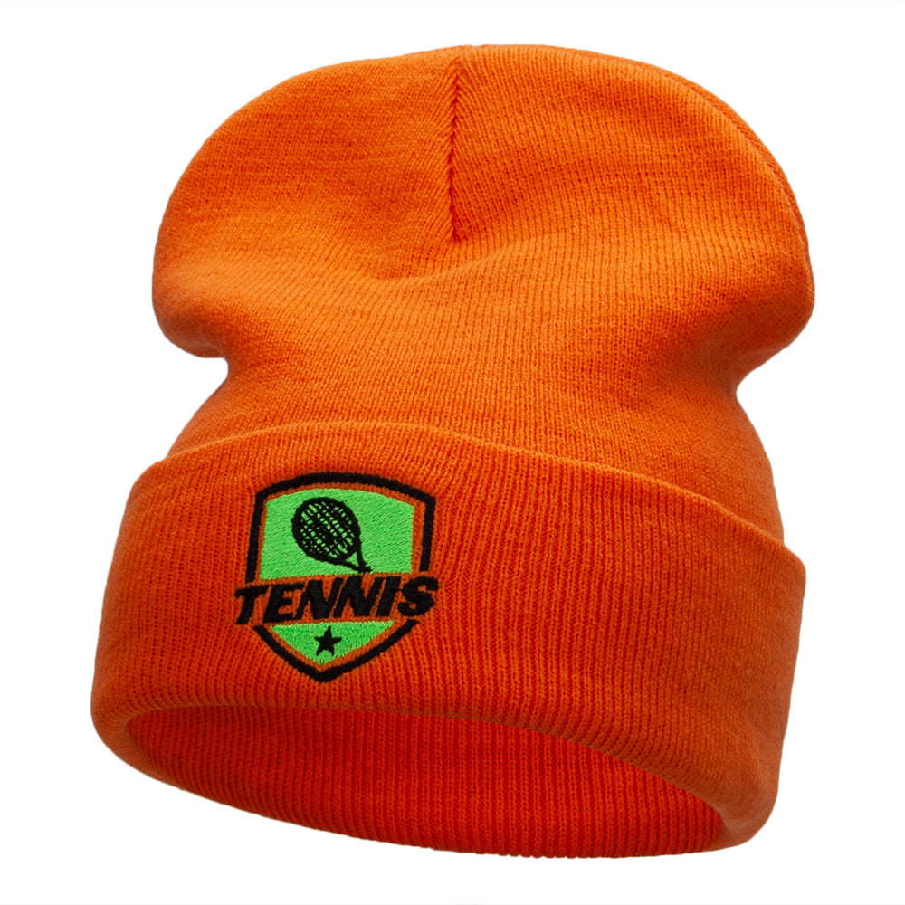 Tennis Racquet Logo Embroidered Long Knitted Beanie - Orange OSFM