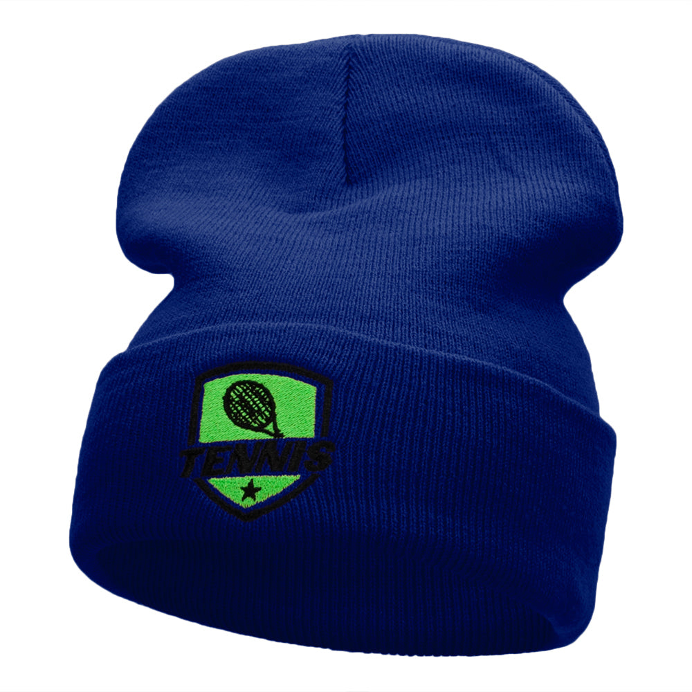 Tennis Racquet Logo Embroidered Long Knitted Beanie - Royal OSFM