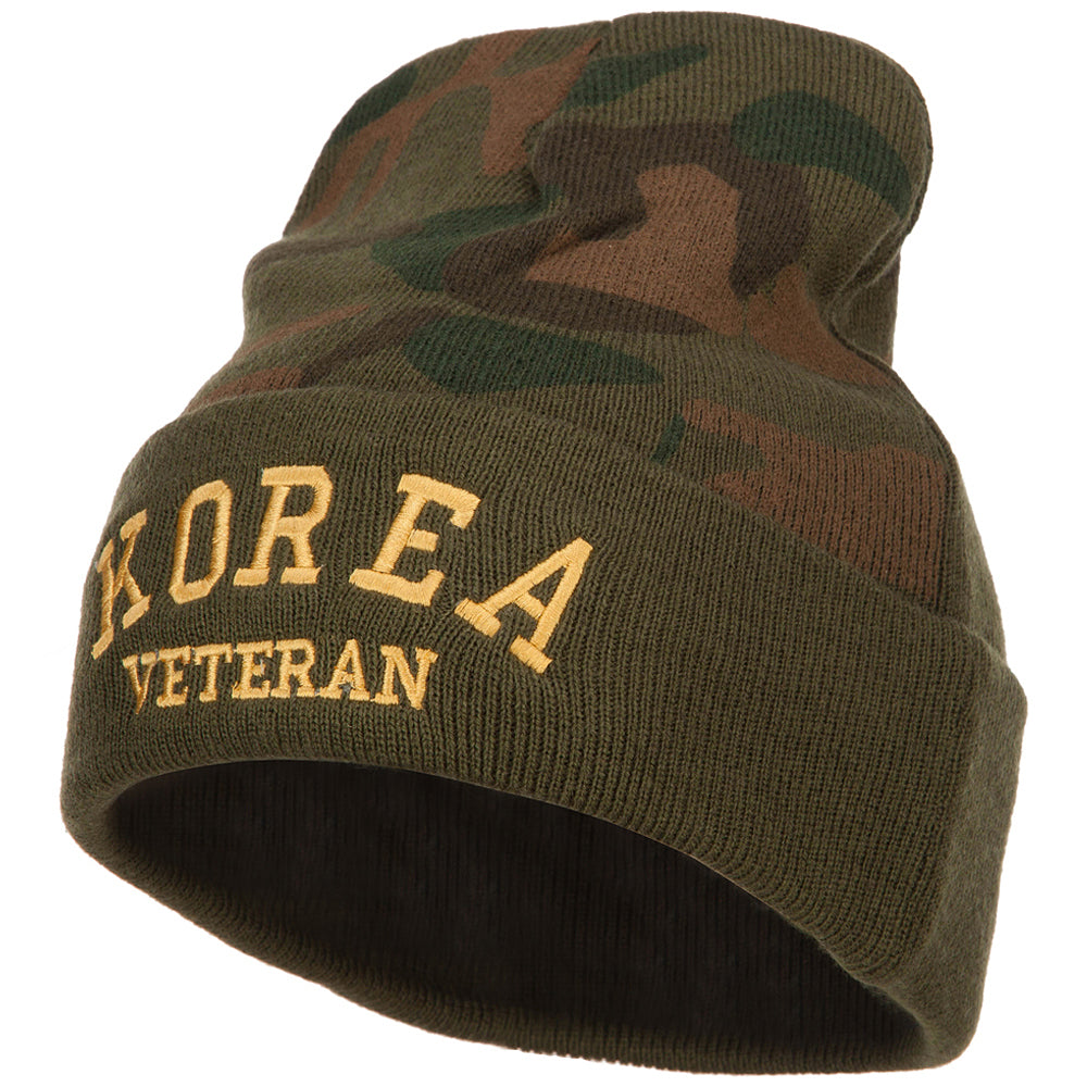 Korea Veteran Letters Embroidered Camo Long Beanie - Green OSFM