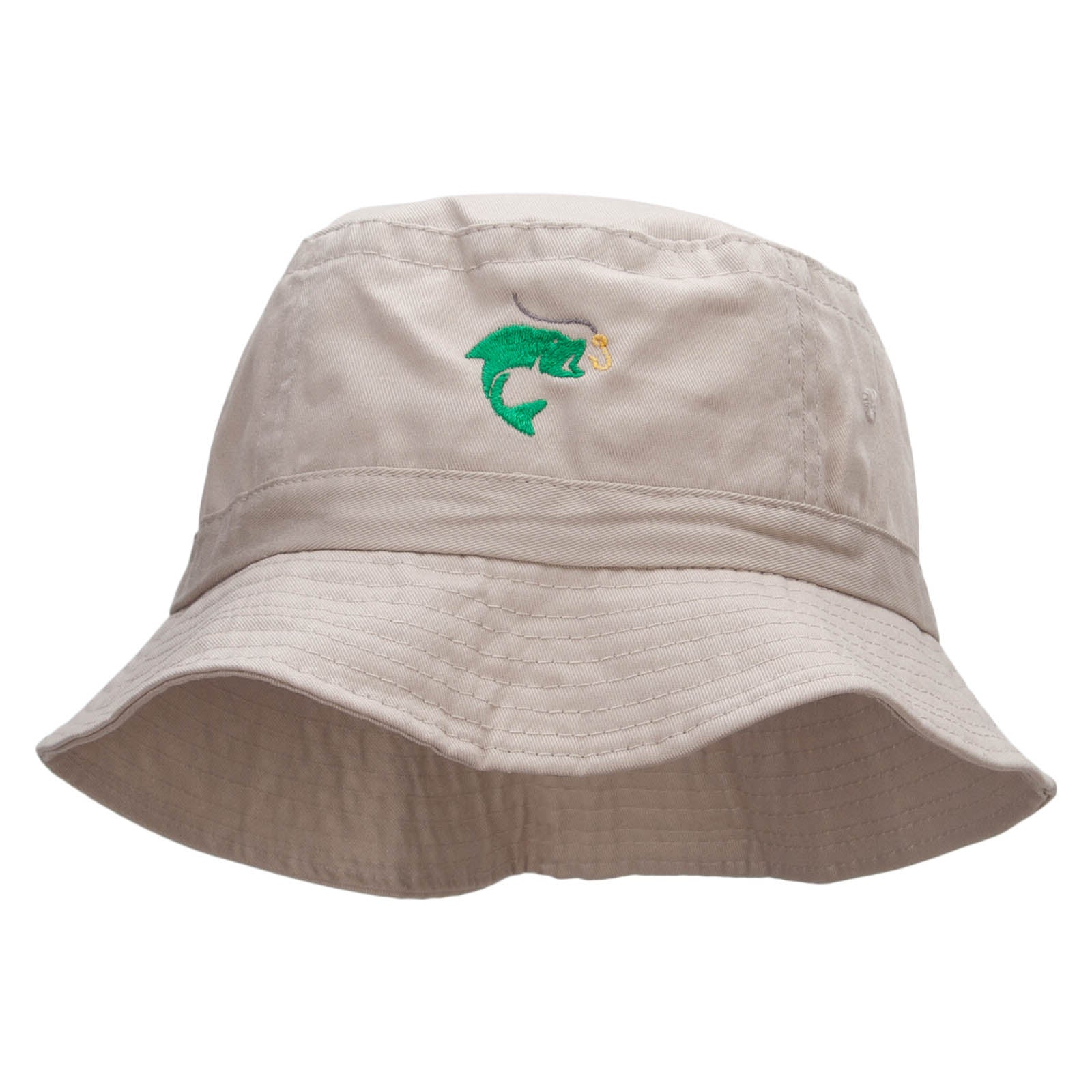 Hook Line and Fishy Embroidered Bucket Hat - Natural OSFM