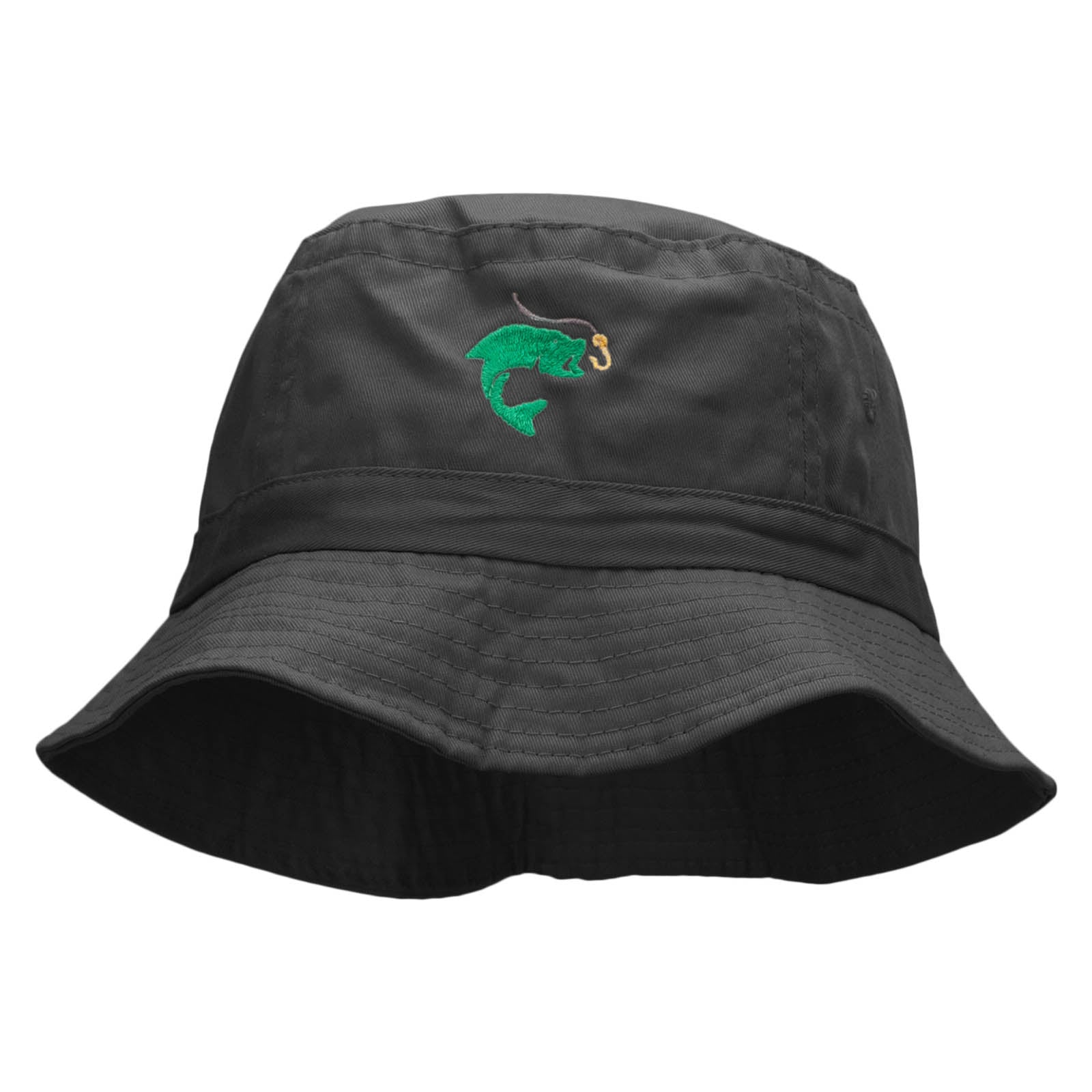 Hook Line and Fishy Embroidered Bucket Hat - Black OSFM