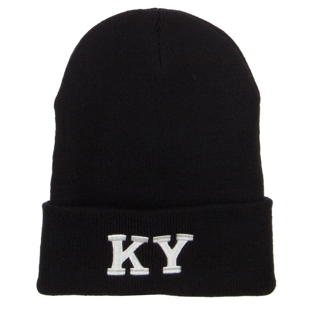 KY Kentucky State Embroidered Long Beanie - Black OSFM