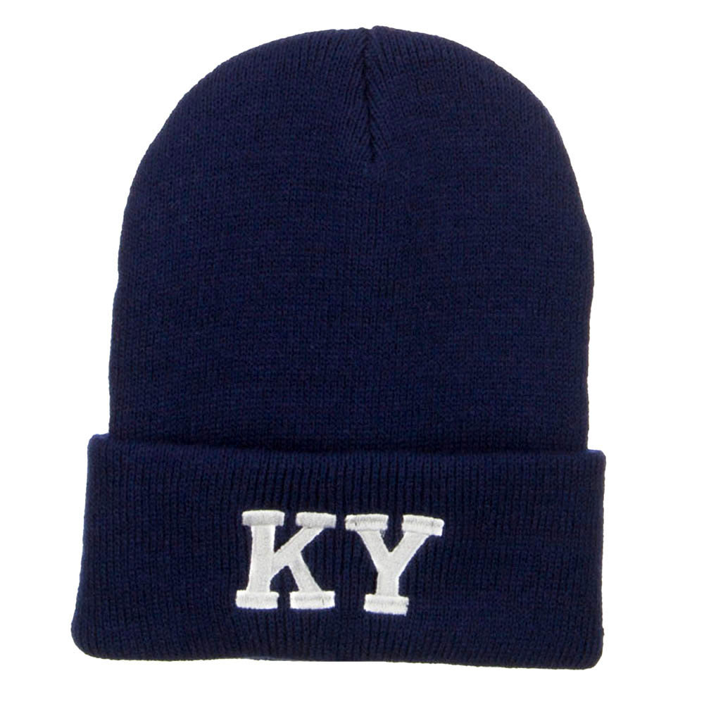 KY Kentucky State Embroidered Long Beanie - Navy OSFM