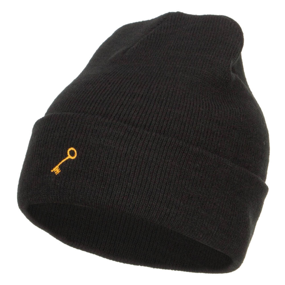 Mini Key Embroidered Long Beanie - Black OSFM