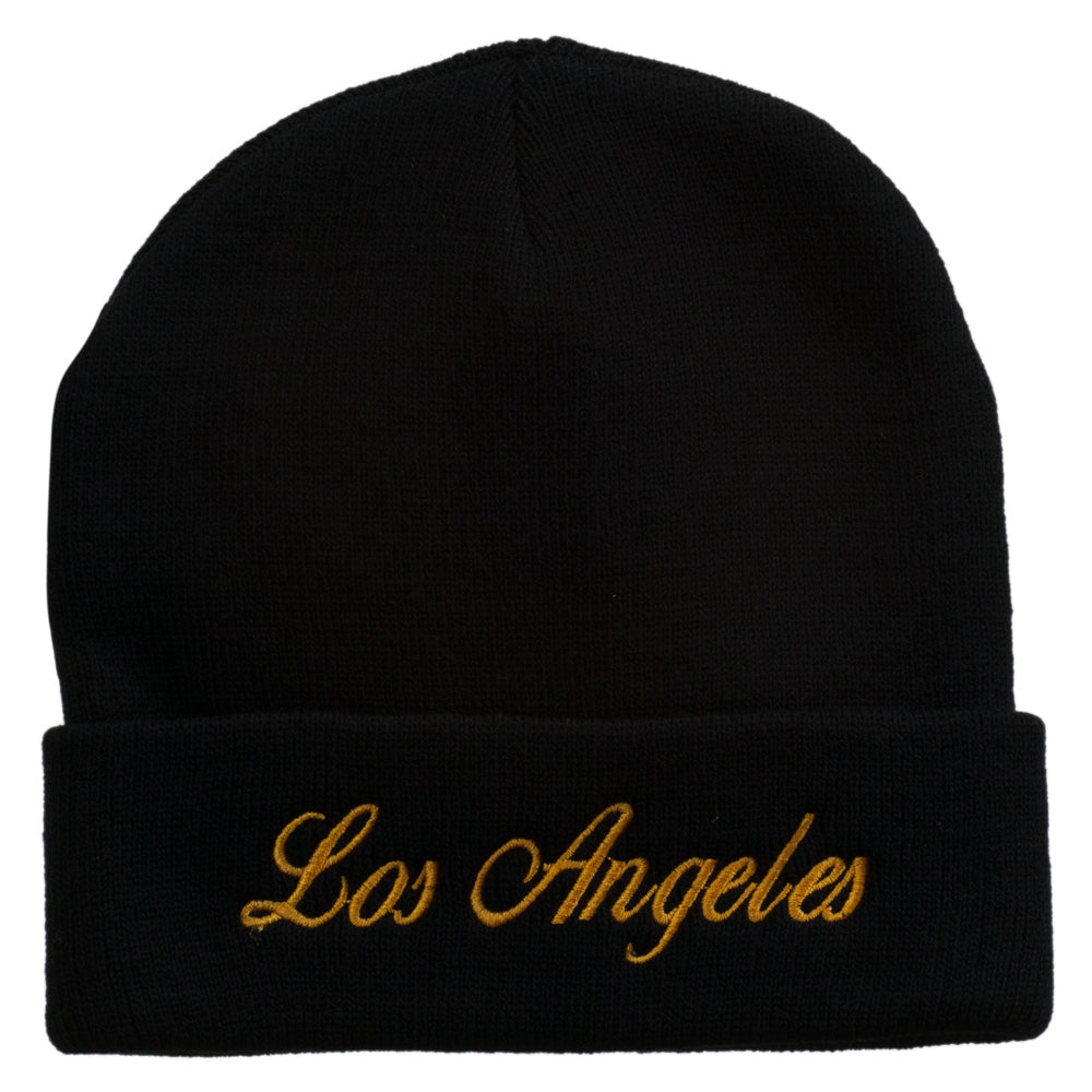Los Angeles Embroidered Long Cuff Beanie - Black OSFM