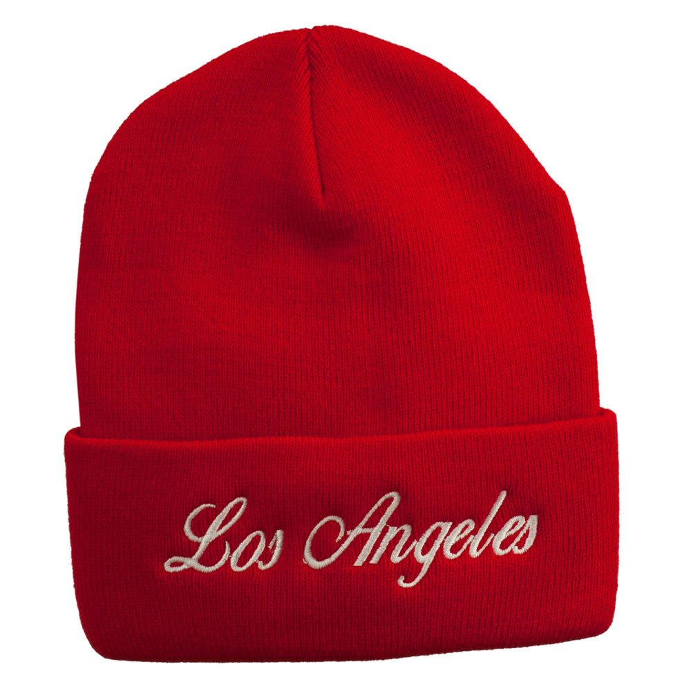 Los Angeles Embroidered Long Cuff Beanie - Red OSFM