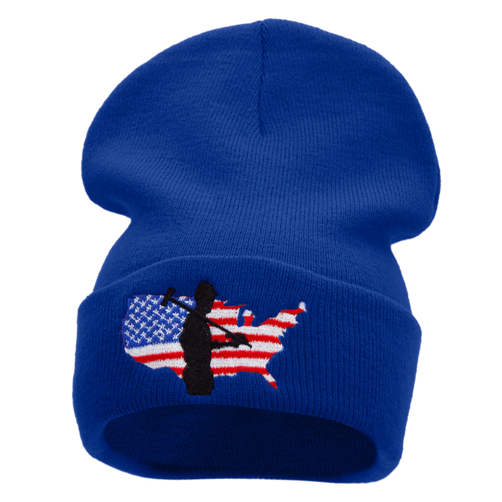 Labor Day Embroidered 12 Inch Long Knitted Beanie - Royal OSFM