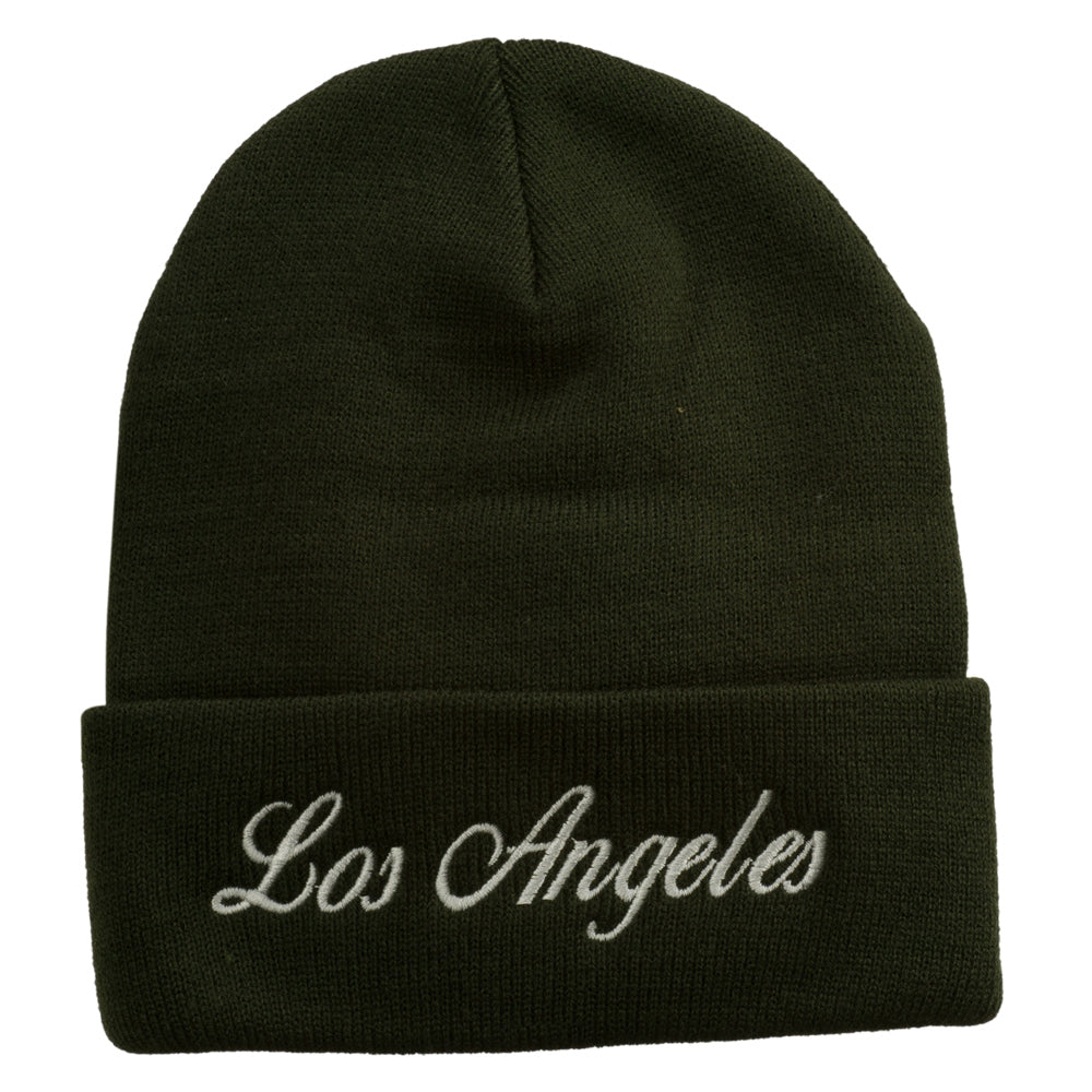 Los Angeles Embroidered Long Cuff Beanie - Green OSFM