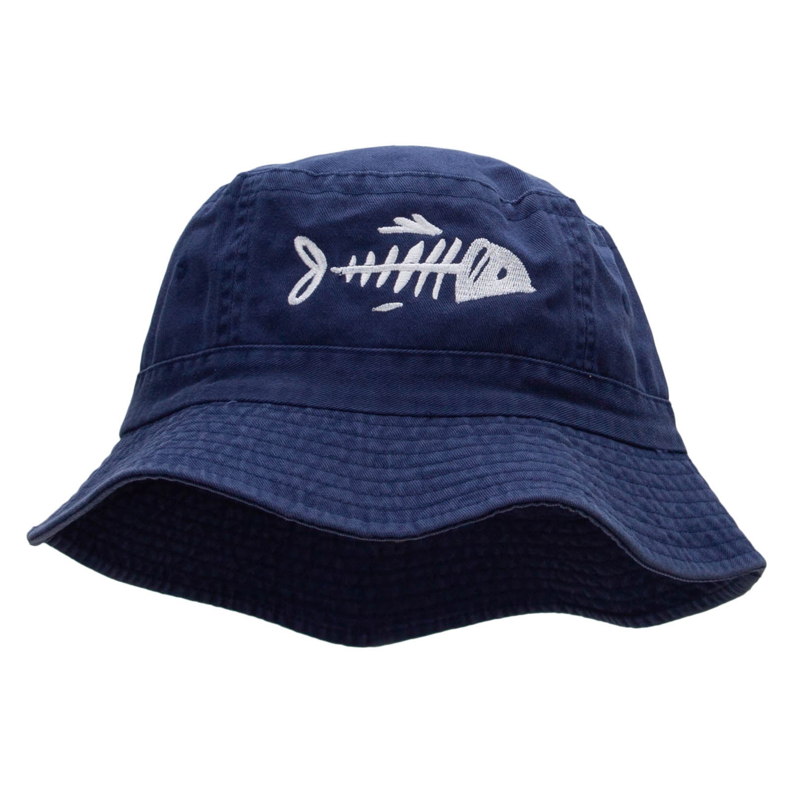 Fish Bone Embroidered Bucket Hat - Navy OSFM