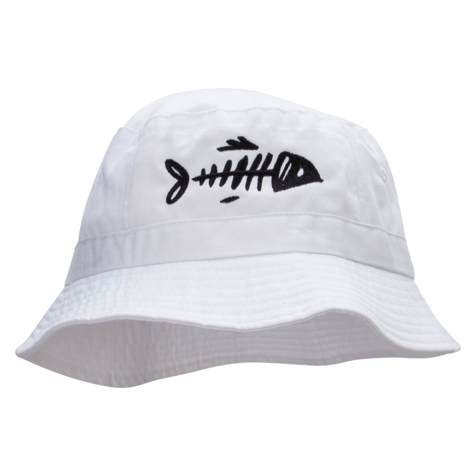 Fish Bone Embroidered Bucket Hat - White OSFM