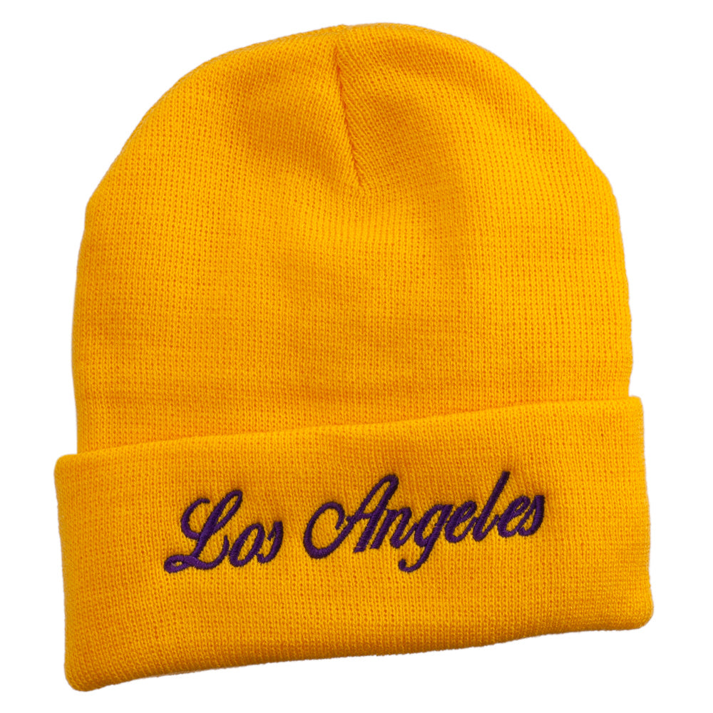Los Angeles Embroidered Long Cuff Beanie - Yellow OSFM