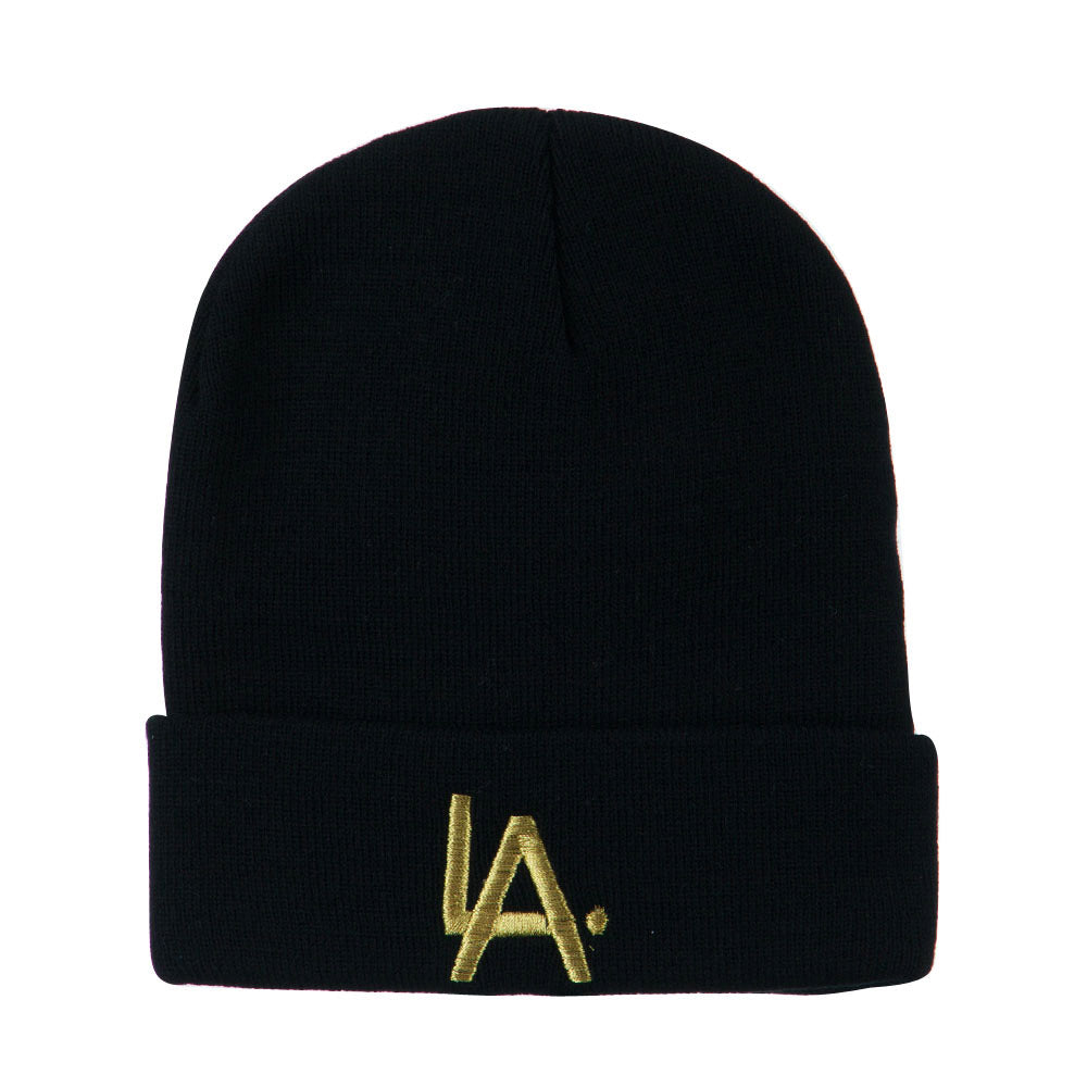 LA Embroidered Long Beanie - Navy OSFM