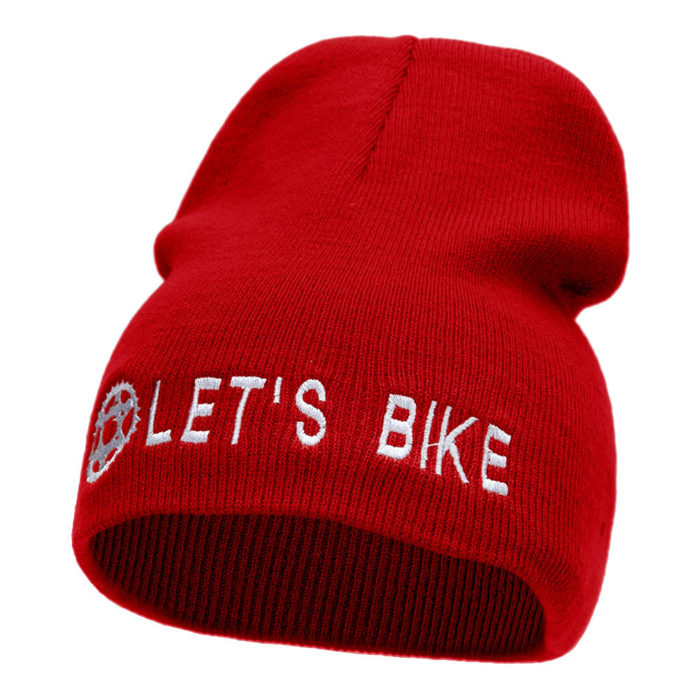 Let&#039;s Bike Embroidered Acrylic Short Beanie - Red OSFM