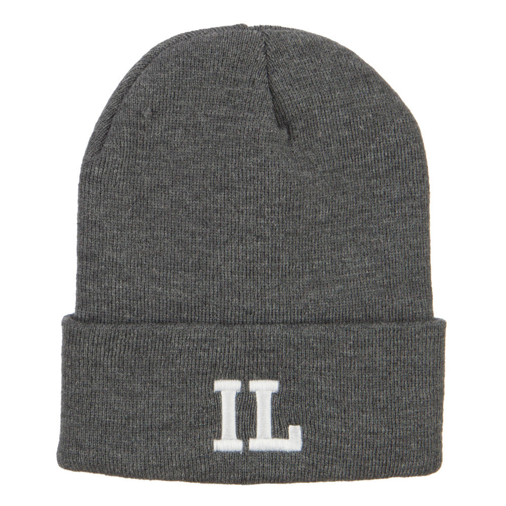 IL Illinois State Embroidered Long Beanie - Dk Grey OSFM