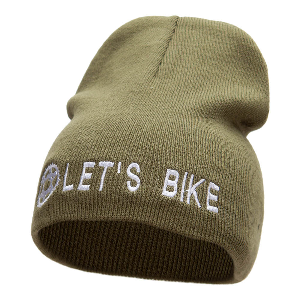 Let&#039;s Bike Embroidered Acrylic Short Beanie - Olive OSFM