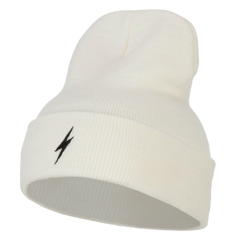 Lightning Bolt Embroidered Long Beanie - White OSFM