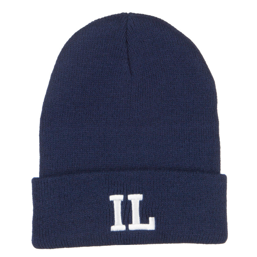 IL Illinois State Embroidered Long Beanie - Navy OSFM