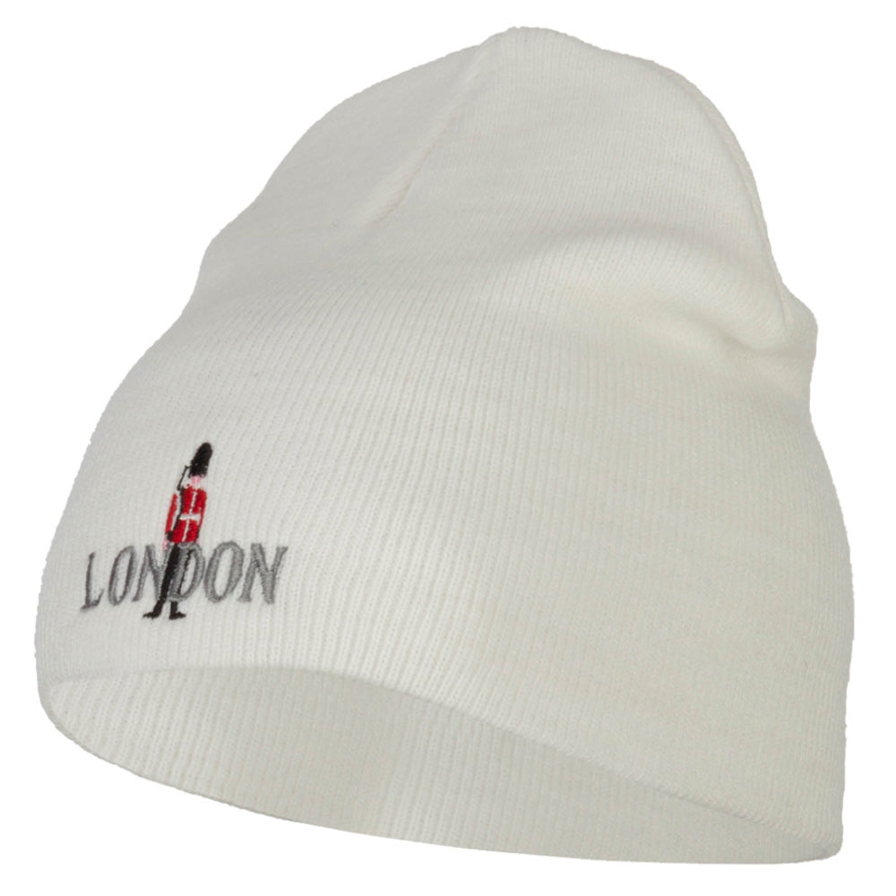 London Queen Guard Embroidered Knitted Short Beanie - White OSFM