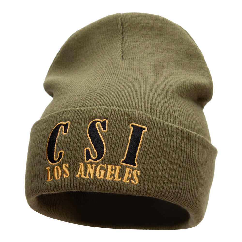 CSI Los Angeles Embroidered 12 Inch Long Knitted Beanie - Olive OSFM