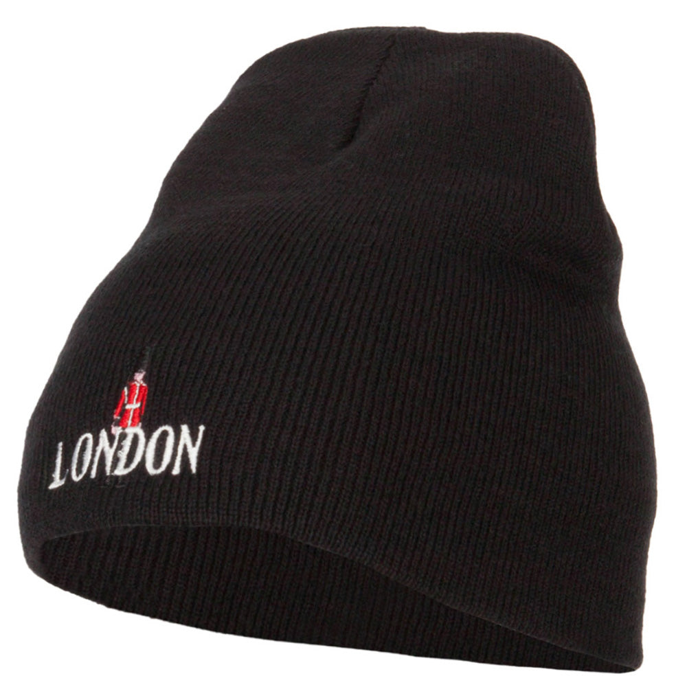London Queen Guard Embroidered Knitted Short Beanie - Black OSFM