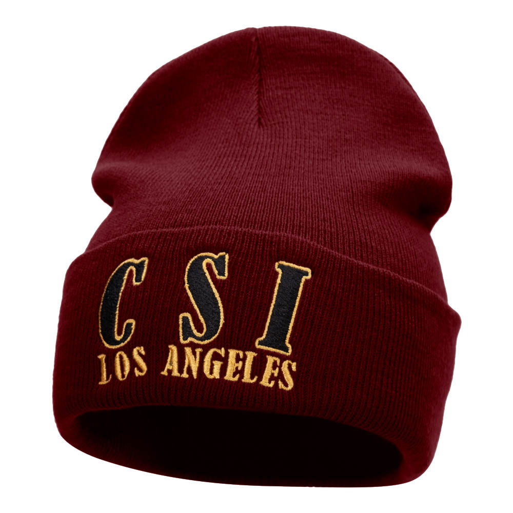 CSI Los Angeles Embroidered 12 Inch Long Knitted Beanie - Maroon OSFM