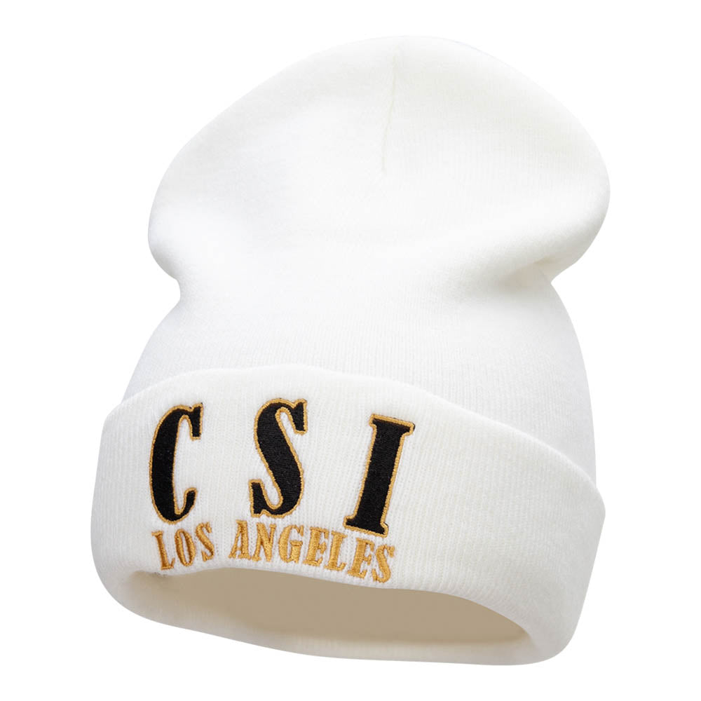 CSI Los Angeles Embroidered 12 Inch Long Knitted Beanie - White OSFM
