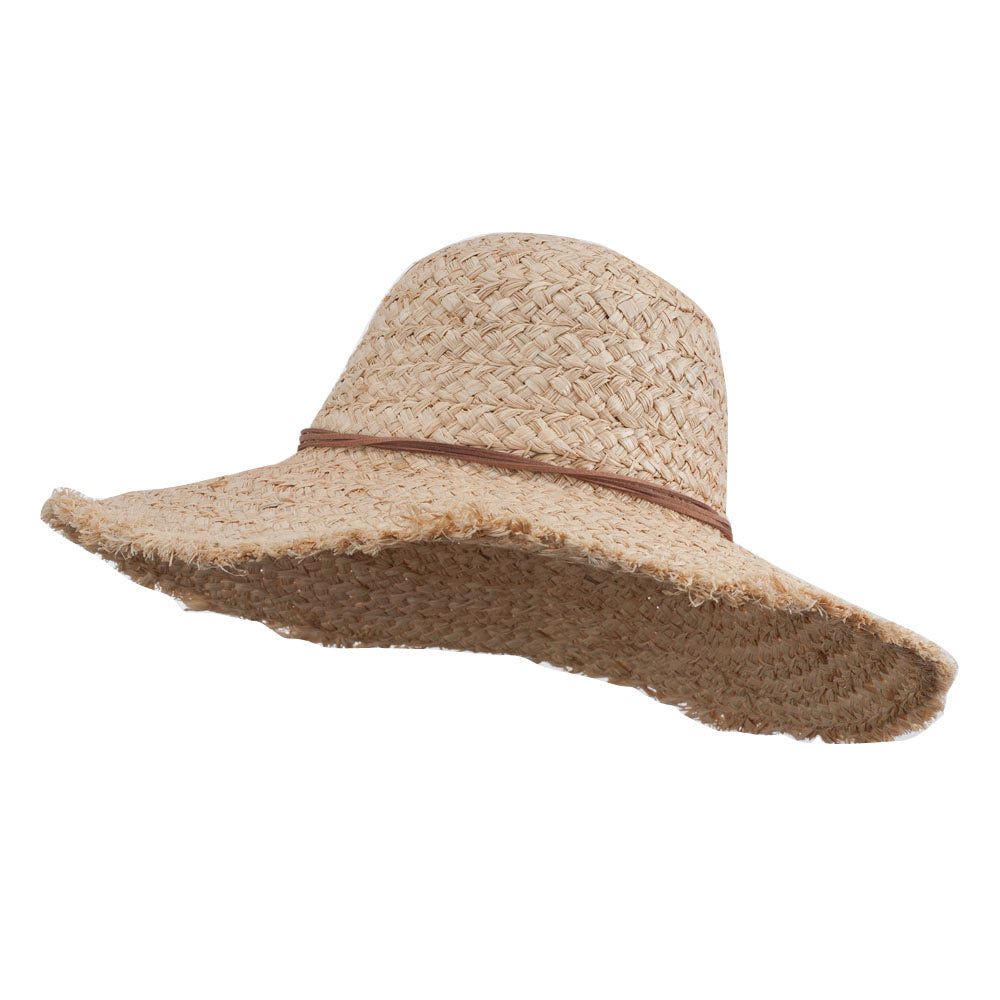 Leatherette Tie Fringed Edge Straw Hat - Natural OSFM