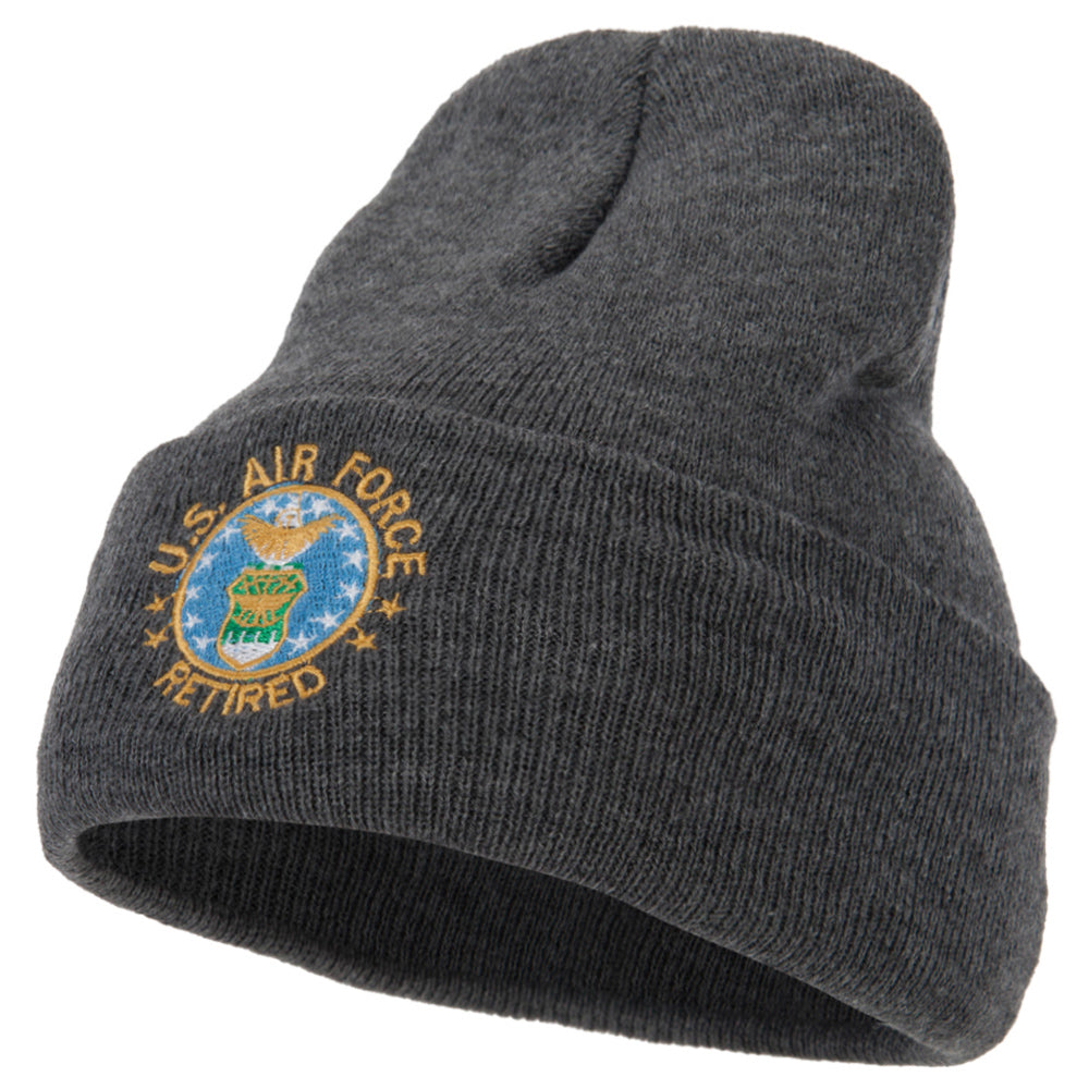 US Air Force Retired Circle Embroidered Long Beanie - Dk Grey OSFM
