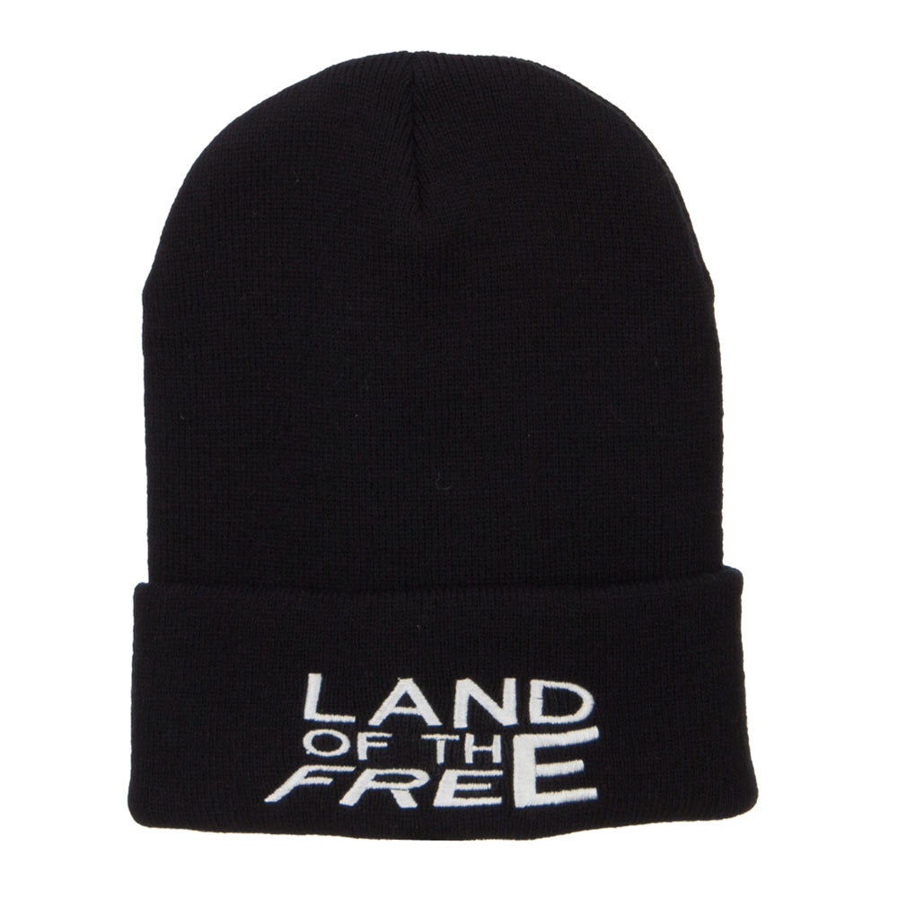 Land of the Free Embroidered Long Beanie - Black OSFM