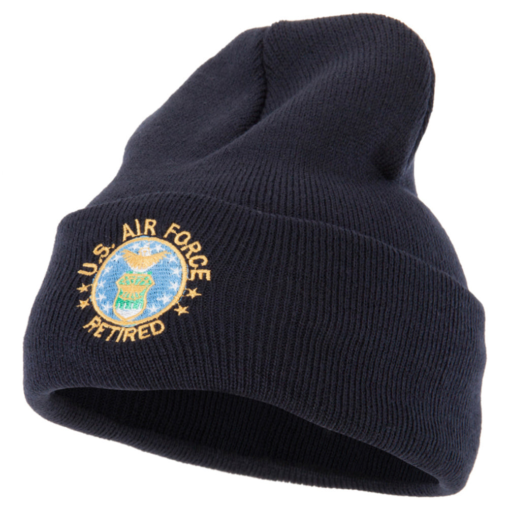 US Air Force Retired Circle Embroidered Long Beanie - Navy OSFM