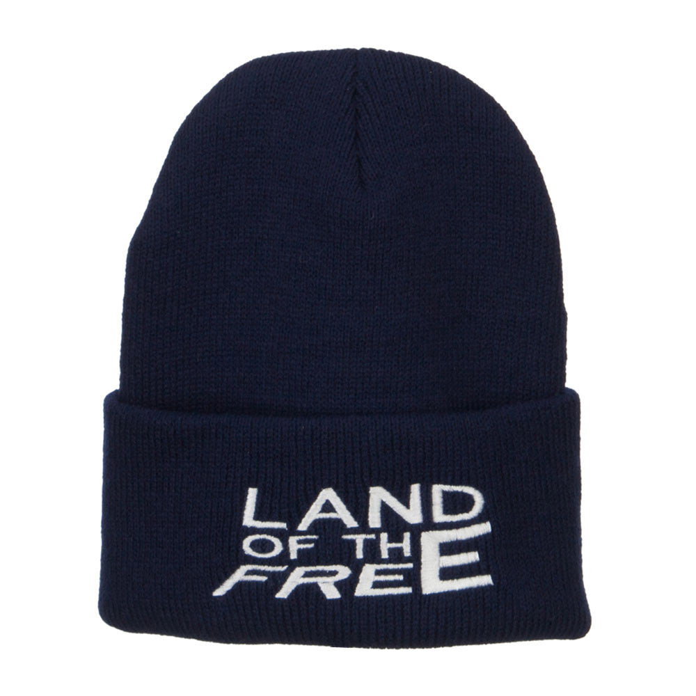 Land of the Free Embroidered Long Beanie - Navy OSFM