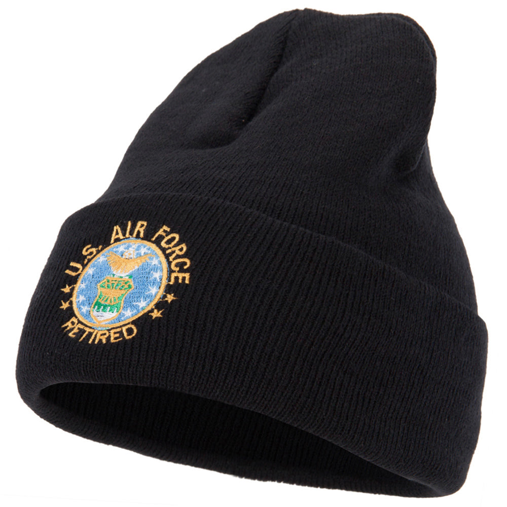 US Air Force Retired Circle Embroidered Long Beanie - Black OSFM