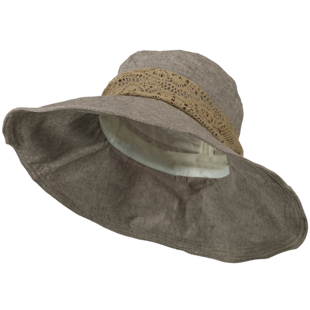 5 Inch Brim Lace Flower Accent Hat - Mocha OSFM