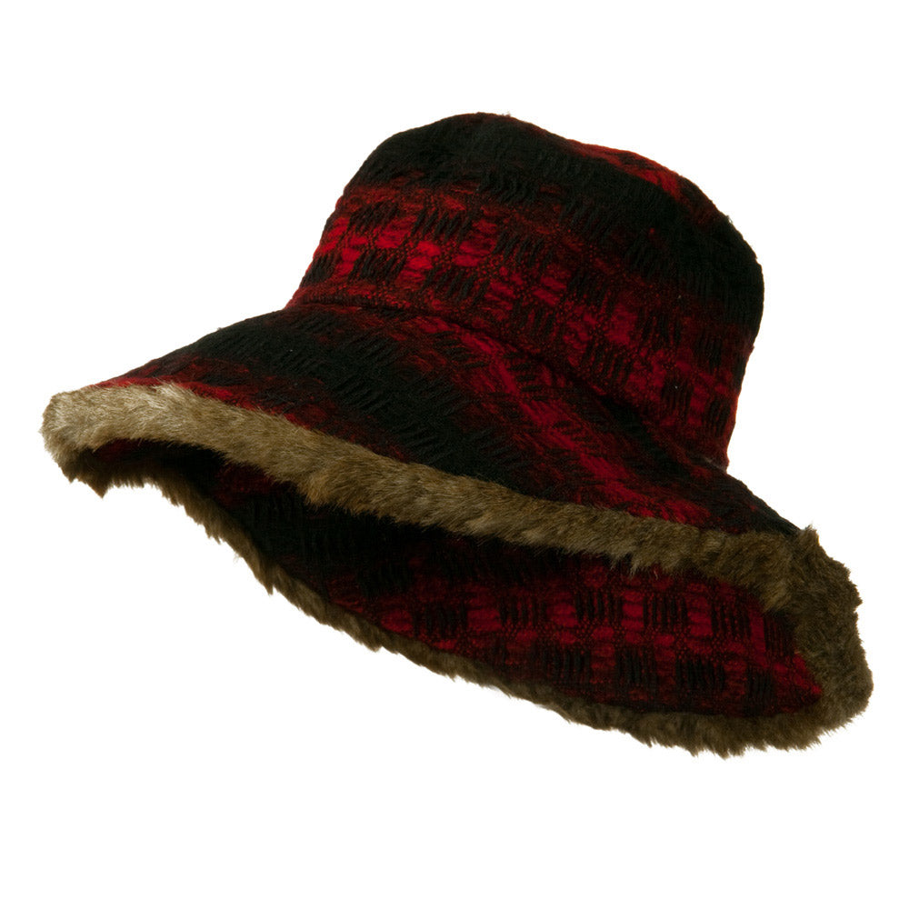 Lady&#039;s Brown Faux Fur Trim Hat - Red OSFM