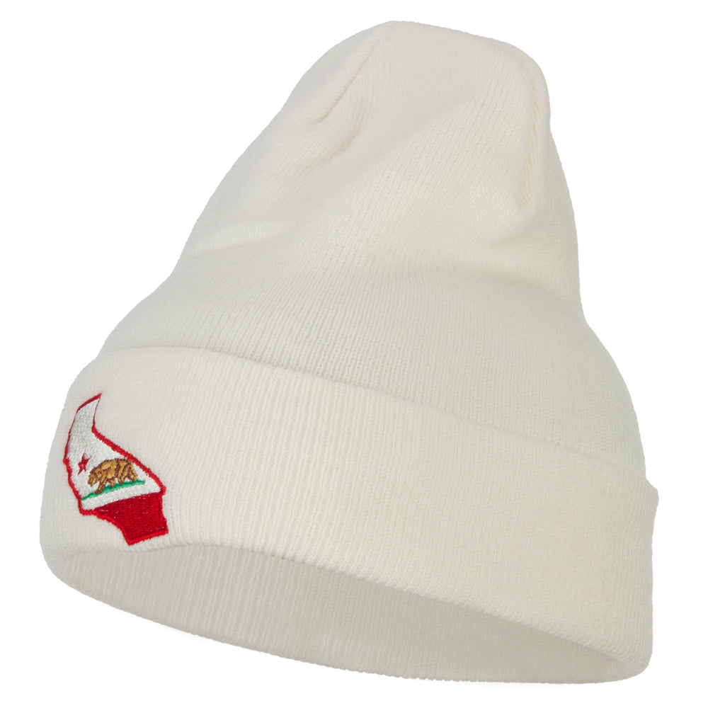 California State Flag Map Embroidered Long Beanie - White OSFM