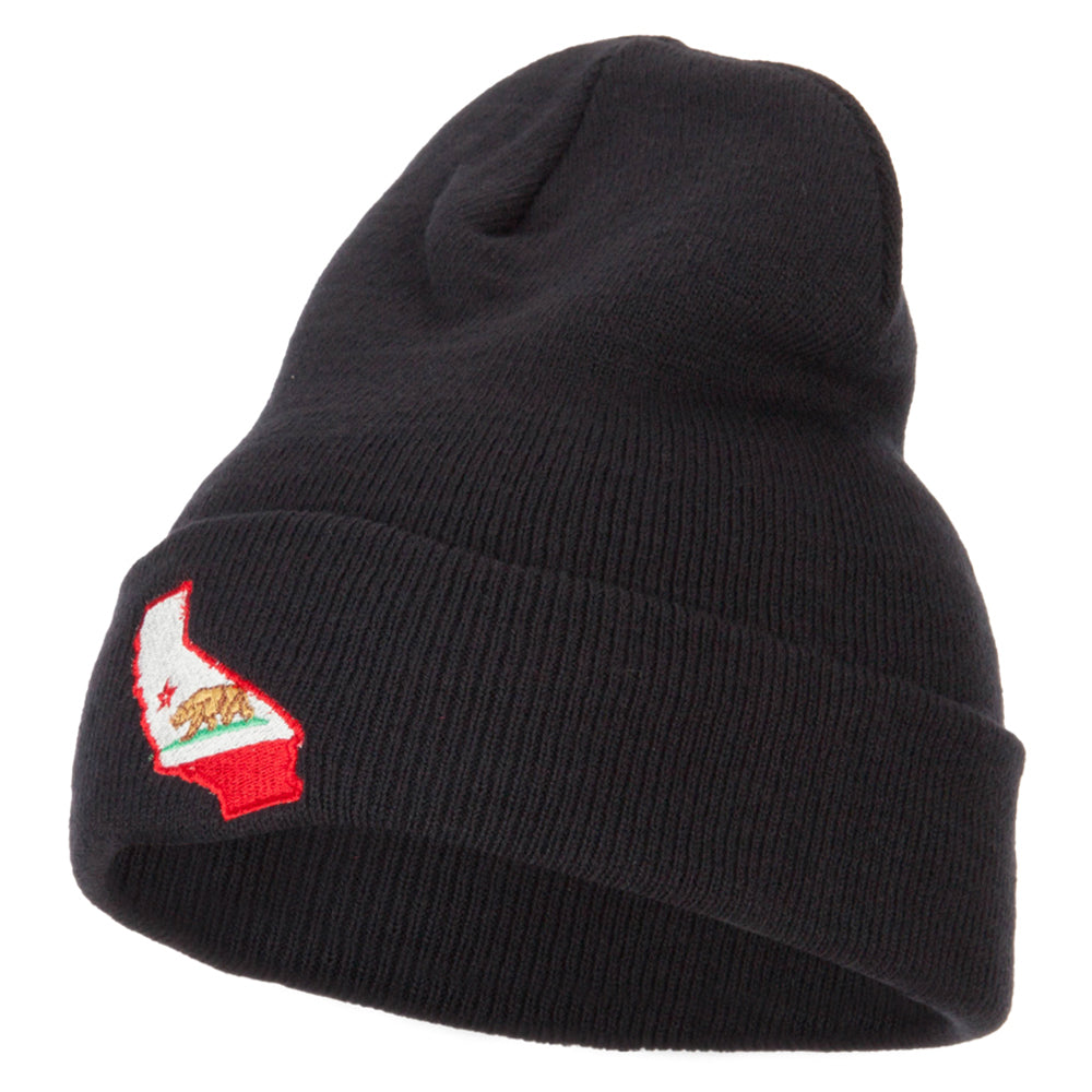 California State Flag Map Embroidered Long Beanie - Black OSFM