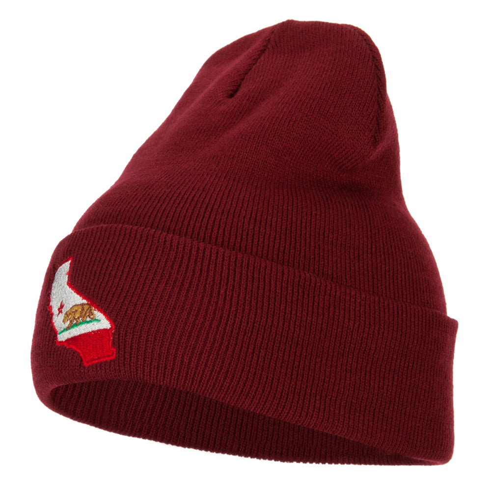 California State Flag Map Embroidered Long Beanie - Maroon OSFM