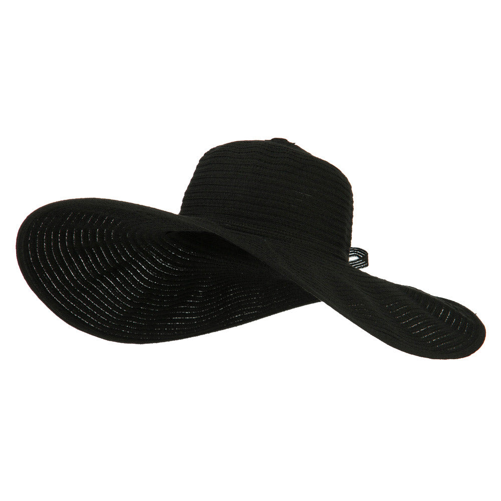 Ladies Metallic Toyo Braid Flat Wide Brim Sun Hat - Black OSFM