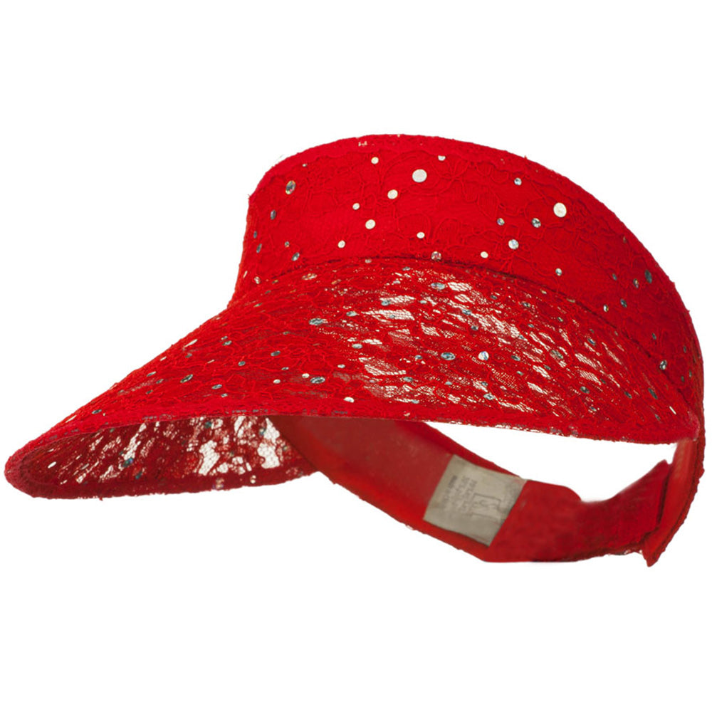 Lace Glitter Sun Visor - Red OSFM