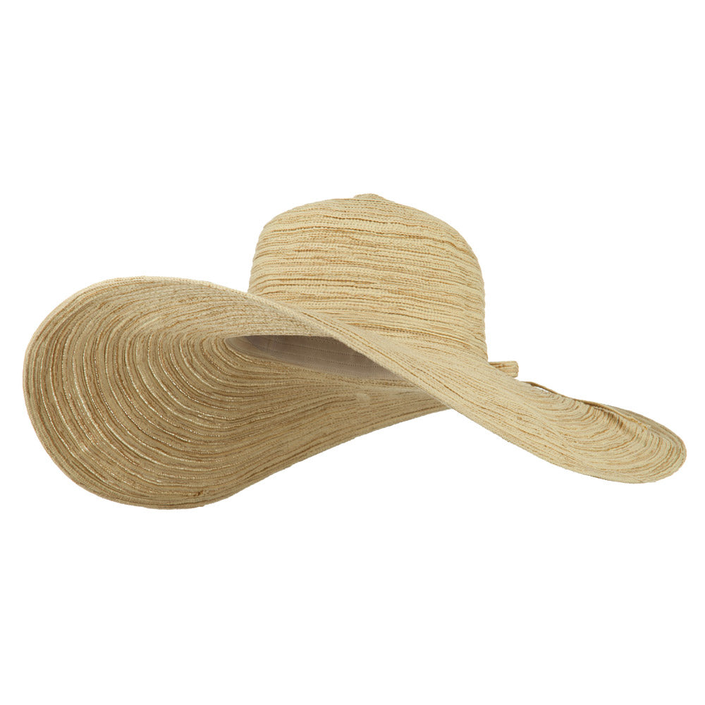 Ladies Metallic Toyo Braid Flat Wide Brim Sun Hat - Khaki OSFM